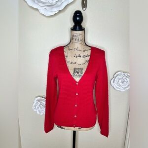 Draper James RSVP Textured Dot Long Sleeve Red Button Down Cardigan Sz S